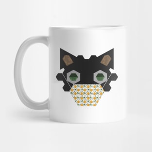 Black Cat Wearing Pixel Flower Mask Mug